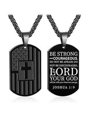 Fathers Day Gifts American Dog Tag Cross Necklace for Boys Men Christian